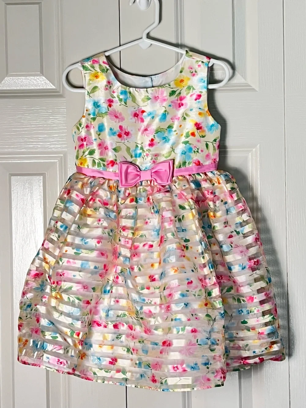 Jona Michelle Girls Floral Sleeveless Dress Pink Bow Special Occasion Size 3T